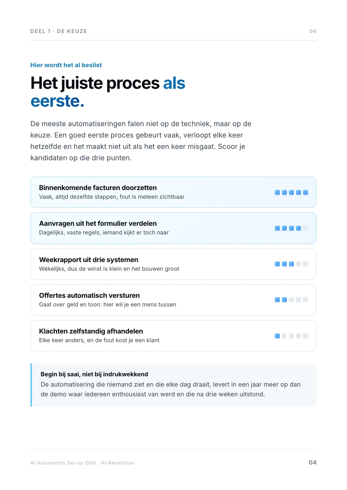 Pagina 4: vijf kandidaat-processen met hun score.