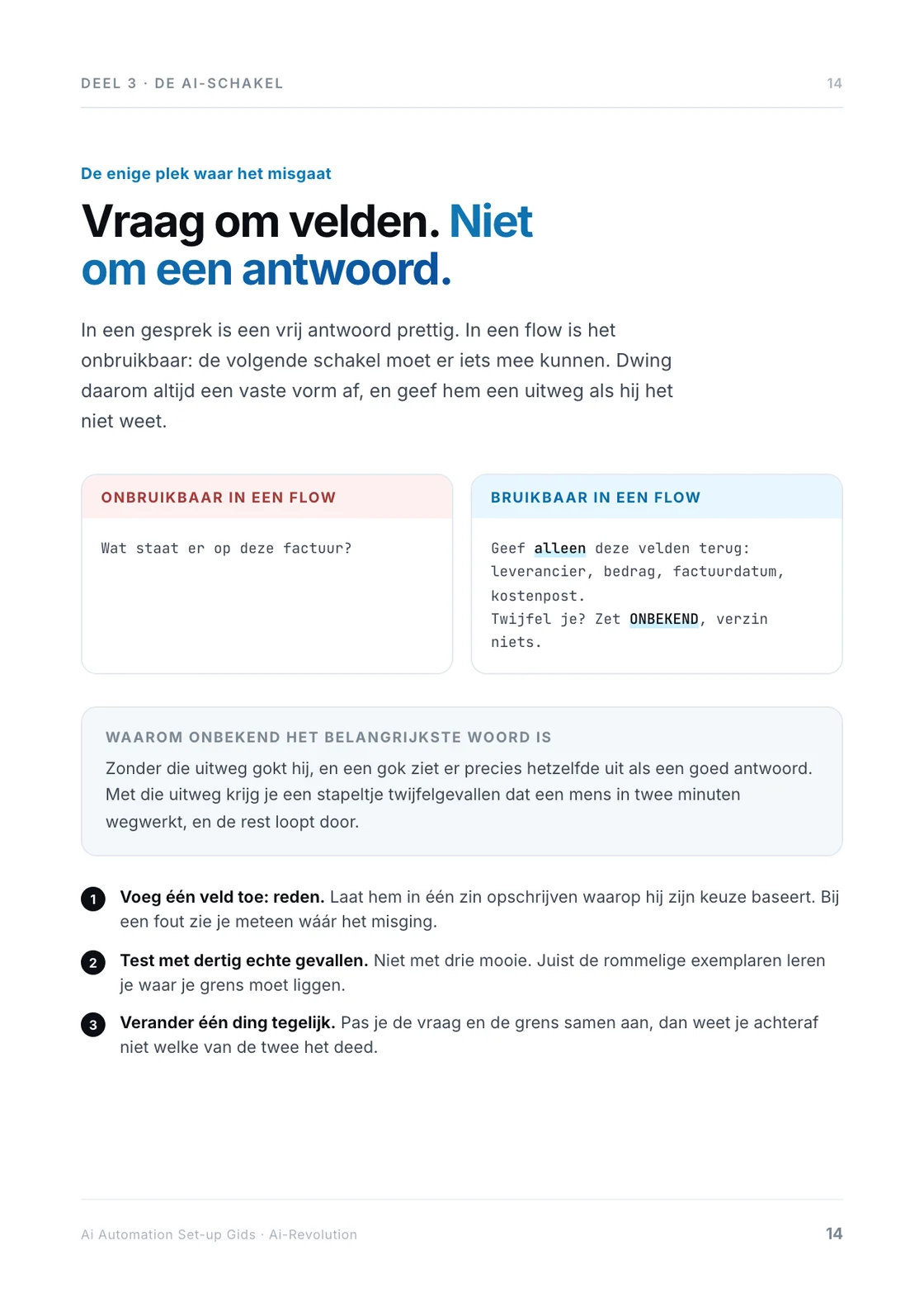 Pagina 14: de vraag die vaste velden teruggeeft.