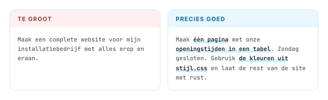 Uit de gids: de te grote opdracht naast de opdracht die wel werkt.