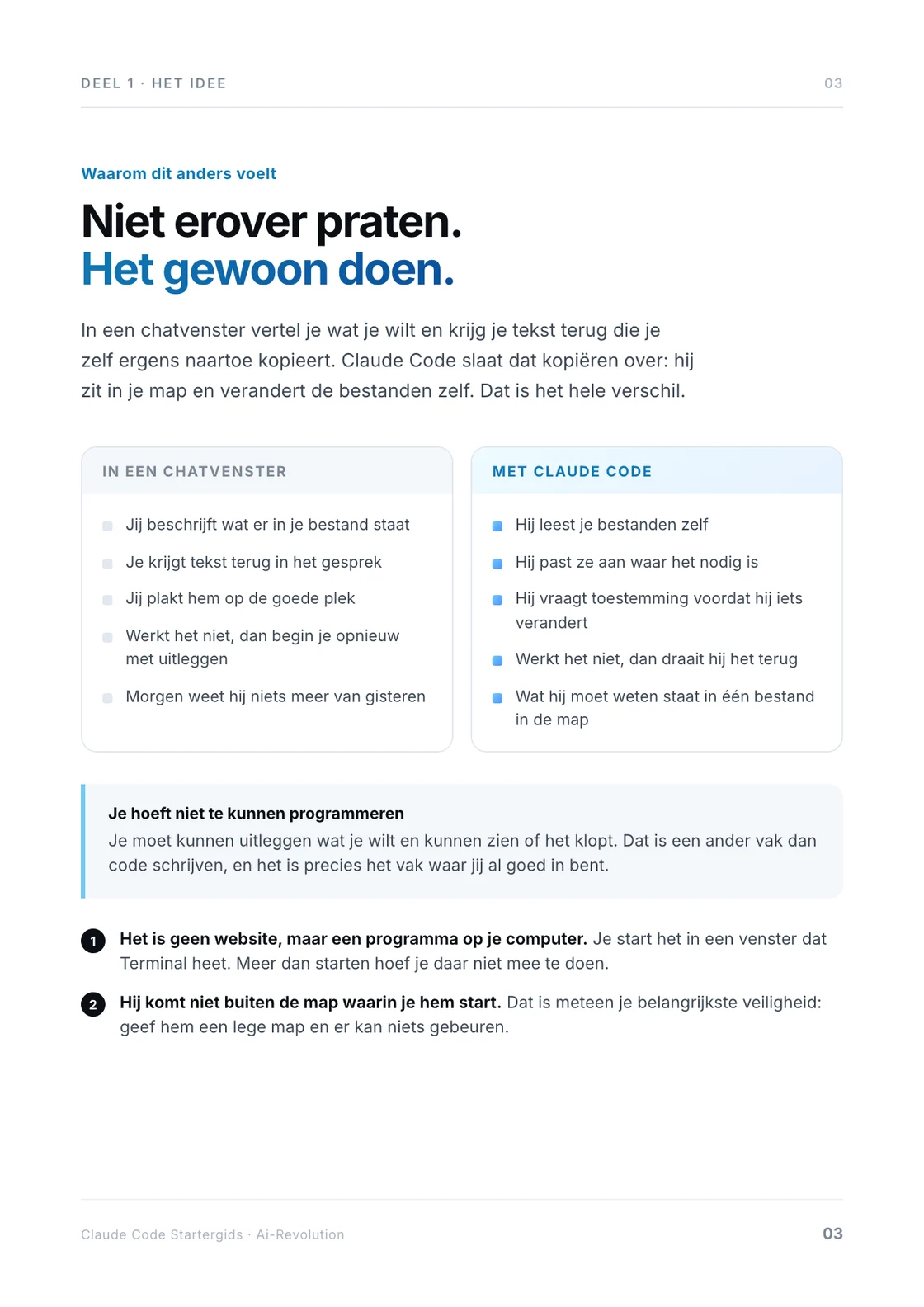 Pagina 3: het verschil tussen een chatvenster en Claude Code.