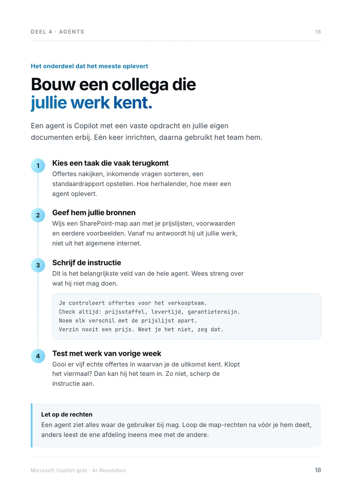 Pagina 18 van de gids: bouw een agent die jullie werk kent, in vier stappen.