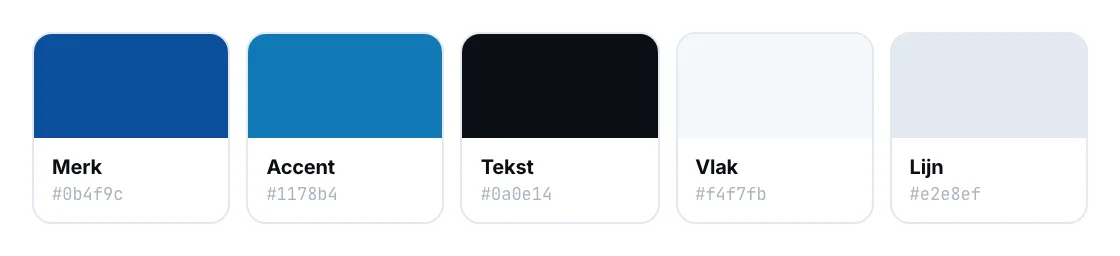 Uit de gids: vijf kleurstalen met hun hexcodes.