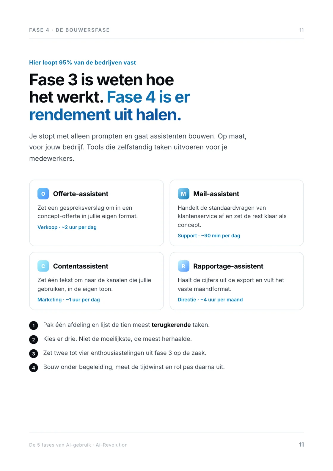 Fase 4: vier assistenten met de tijdwinst erbij.