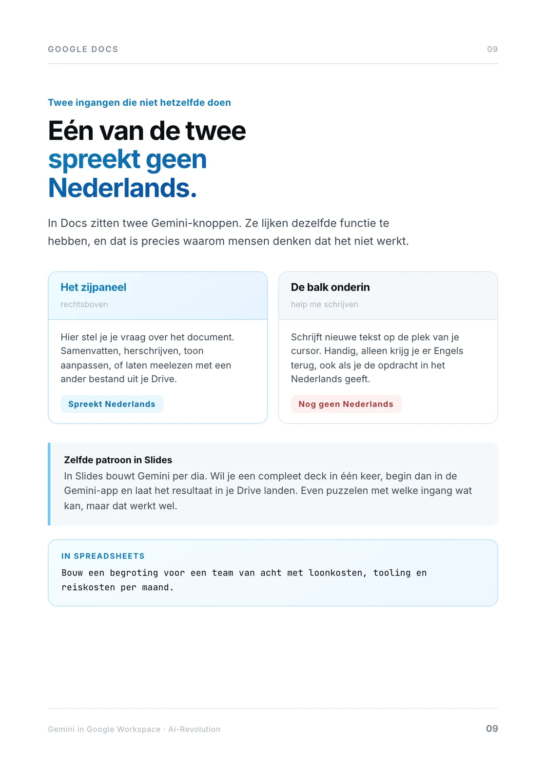 Pagina 9 van het stappenplan: de twee Gemini-ingangen in Google Docs.