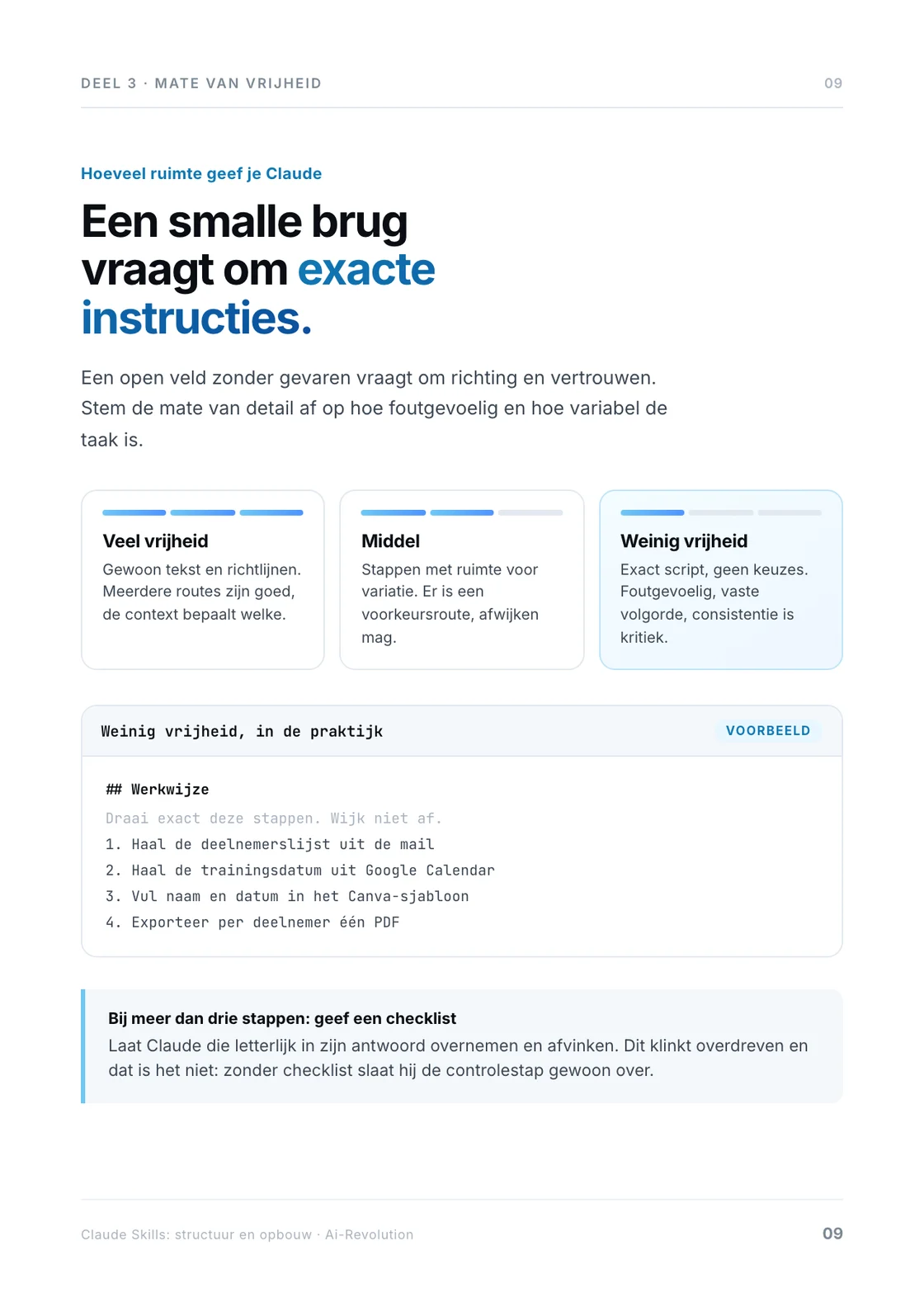 De vrijheidsschaal: veel, middel en weinig, met een voorbeeld.