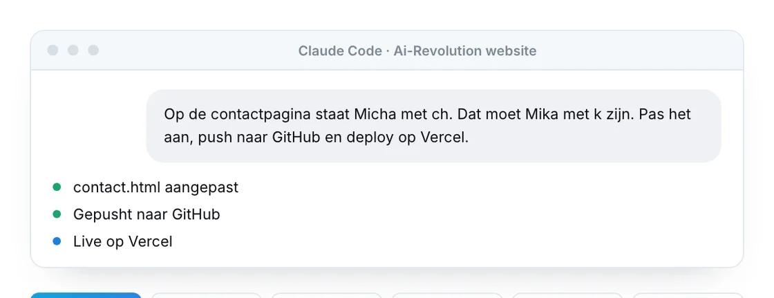Uit de startgids: een aanpassing vragen in dezelfde chat, aangepast, gepusht en live.