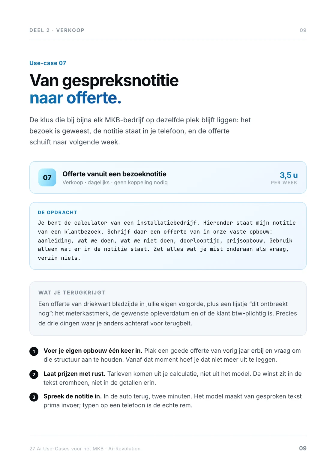 Pagina 9: use-case 07, van bezoeknotitie naar offerte.